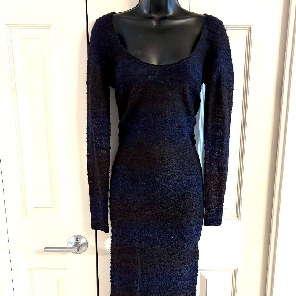 Alice + Olivia Sheer Wool-Blend Midi Dress with Silk Lining.  S